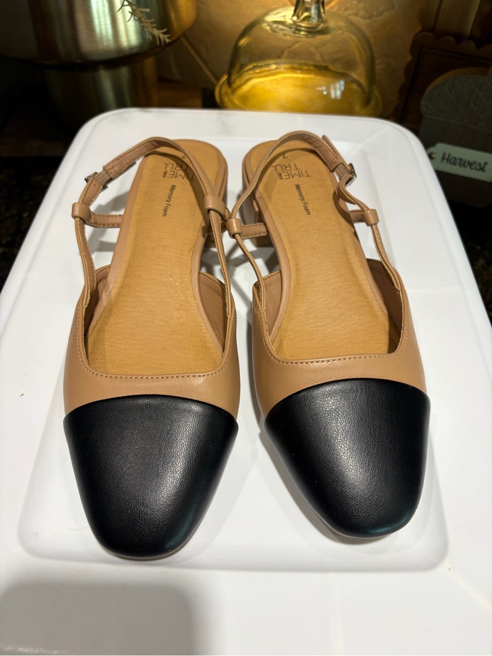 Time and Tru Women's Faux Leather Block Heel Slingbacks